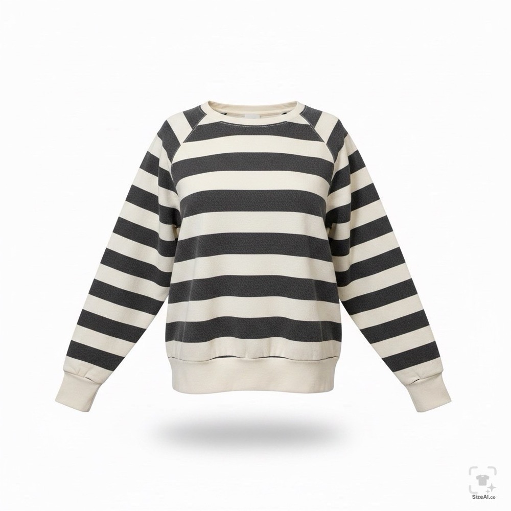 Womens Striped Sweatshirt Black Cream‎ Long Sleeve Pullover Top